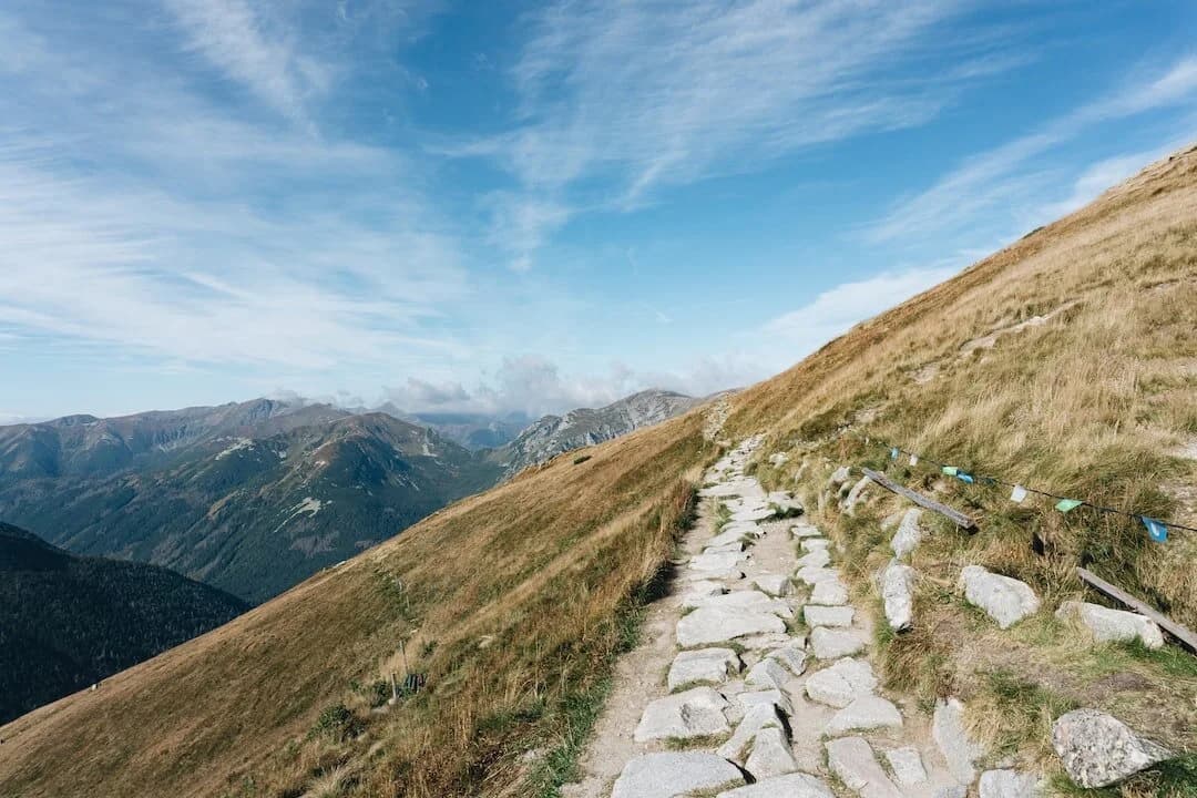 Stone trail leading to mountain summit
